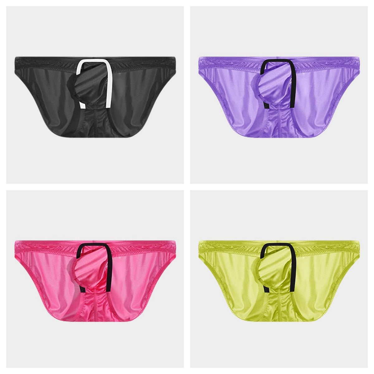 4-Pack Men’s Satin Ice-Silk Brief with Contrast-Trimmed Contoured Pouch - AFL 727