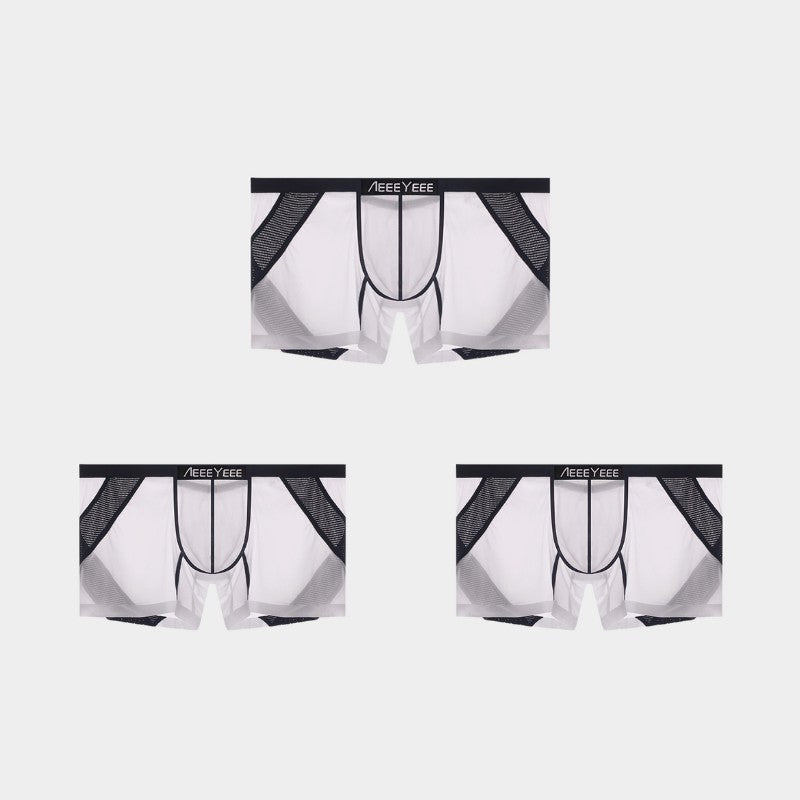 3-Pack Men’s Sheer Ice Silk Trunks with Breathable Mesh Sides and Rear Cutout - AFL 716