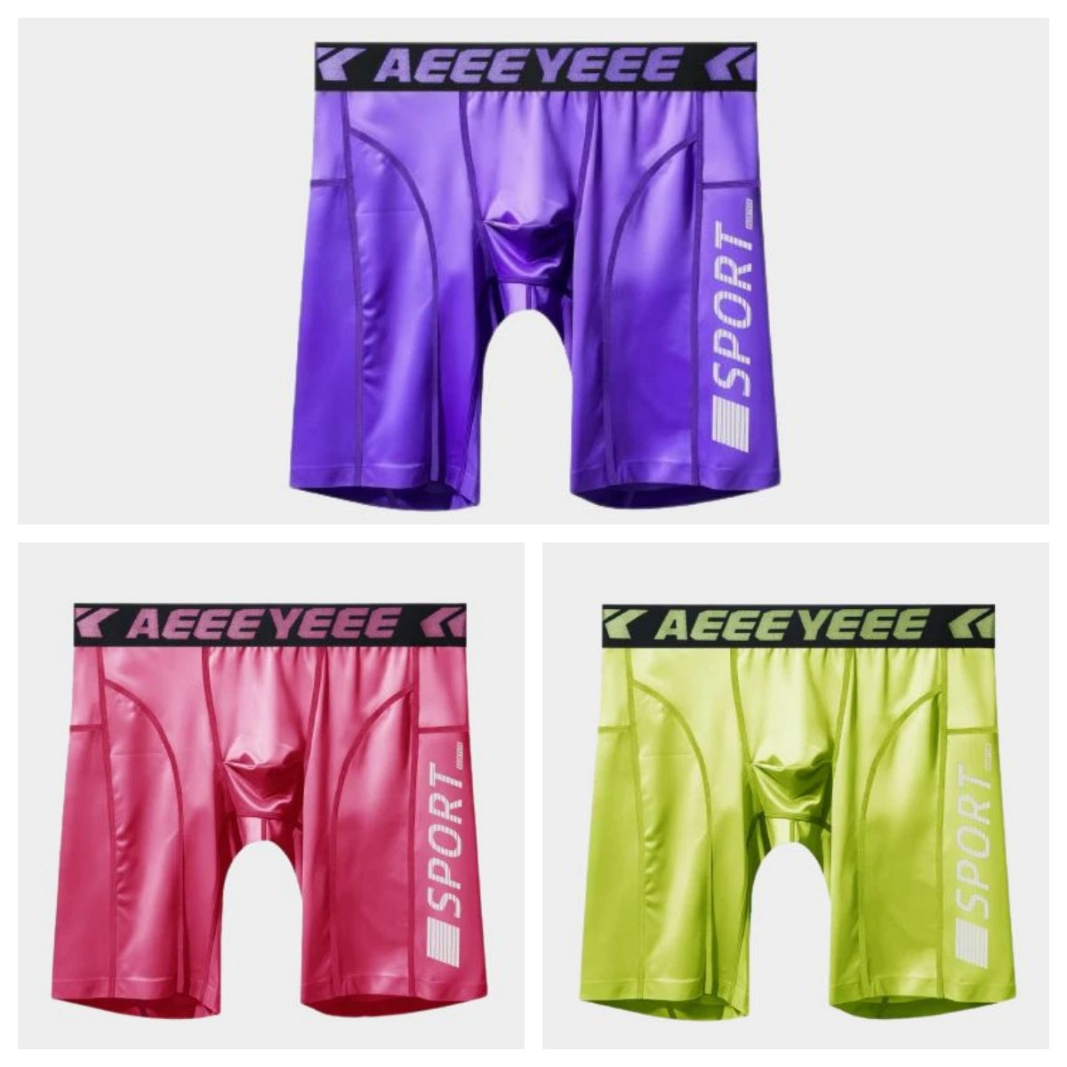 3-Pack Men's Satin Ice Silk Boxer Briefs & Athletic Shorts - AFL 750