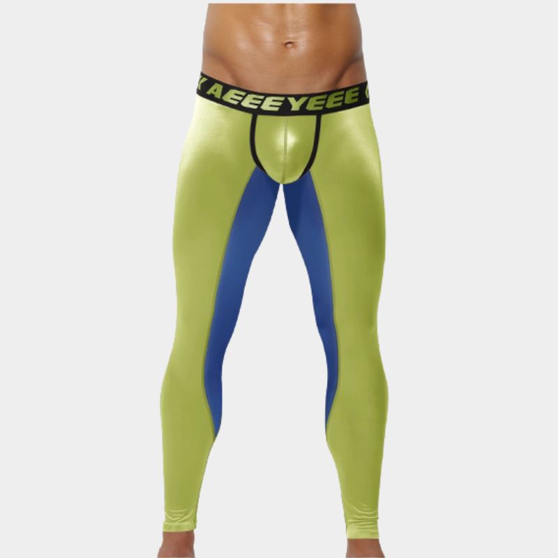 Men’s Satin Ice-Silk Leggings with Color-Block Design & Lifted Support Pouch - AFL 737