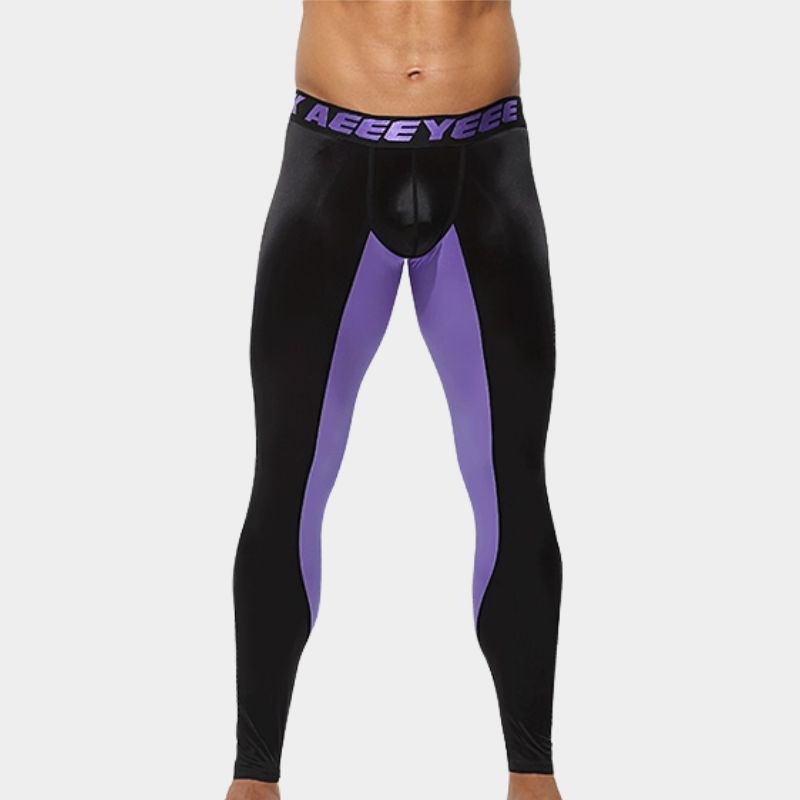 Men’s Satin Ice-Silk Leggings with Color-Block Design & Lifted Support Pouch - AFL 737