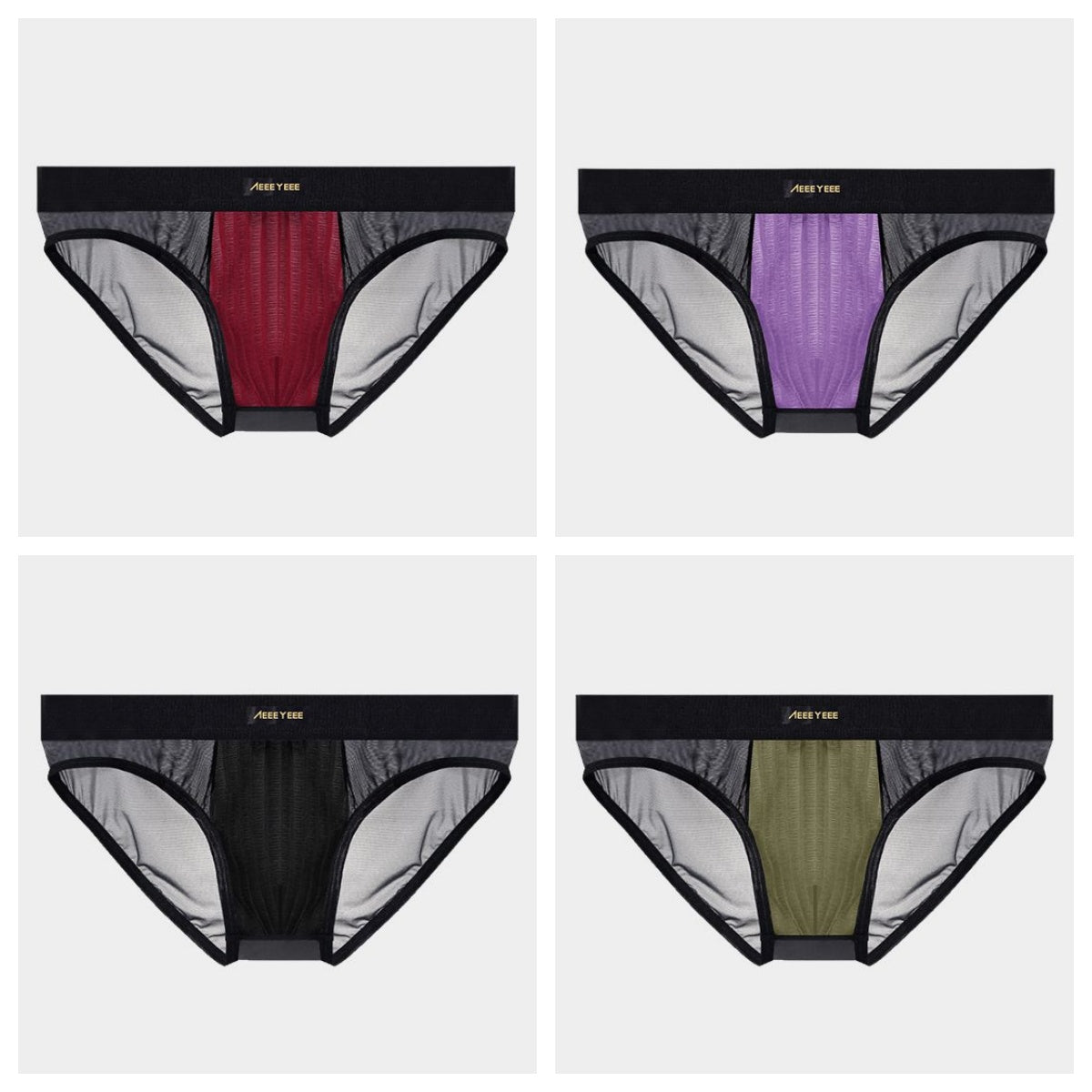 4-Pack Men's Sheer Ice Silk Briefs with Textured Ribbed Pouch - AFL 781