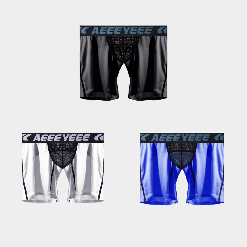 3-Pack Men's Ice Silk Boxer Briefs with Mesh Back & Pouch - AFL 704