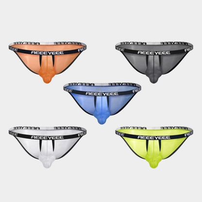3-Pack Men’s Semi-Sheer Jacquard Ice Silk Hi-Cut Briefs with Black Binding - AFL 2012