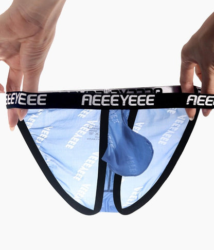 3-Pack Men’s Semi-Sheer Jacquard Ice Silk Hi-Cut Briefs with Black Binding - AFL 2012