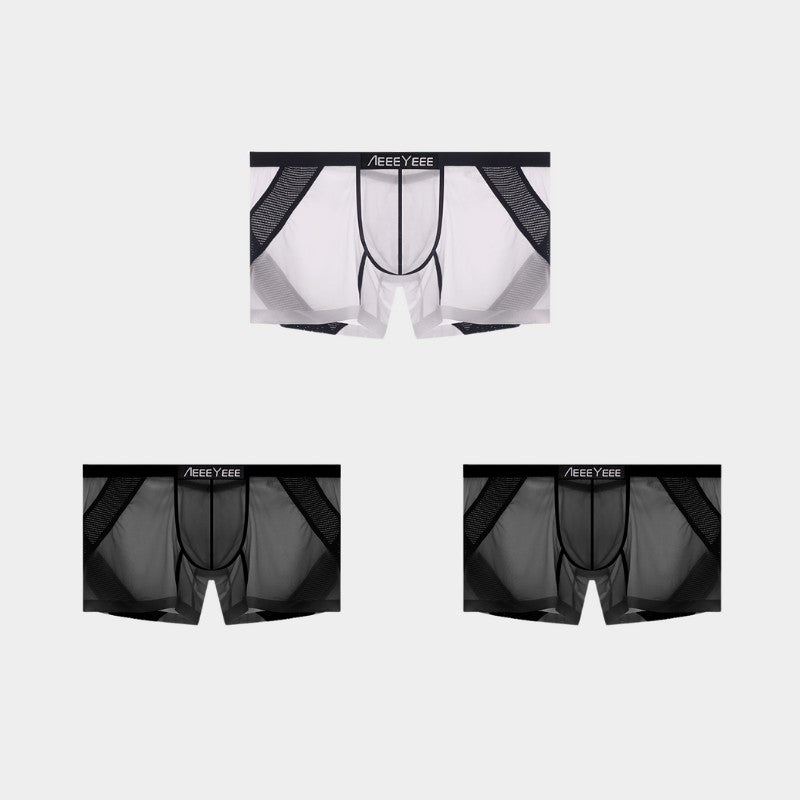 3-Pack Men’s Sheer Ice Silk Trunks with Breathable Mesh Sides and Rear Cutout - AFL 716