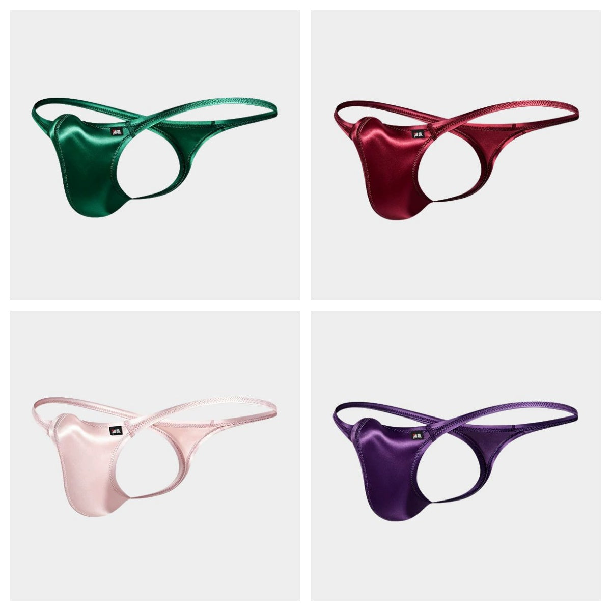 AFL 773 - 4-Pack Men's Satin Ice Silk T-Back Thong with UpLift 3D Support Pouch