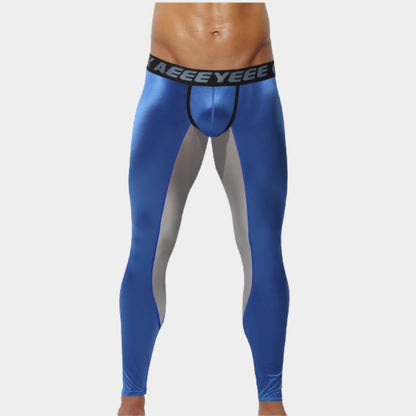 Men’s Satin Ice-Silk Leggings with Color-Block Design & Lifted Support Pouch - AFL 737