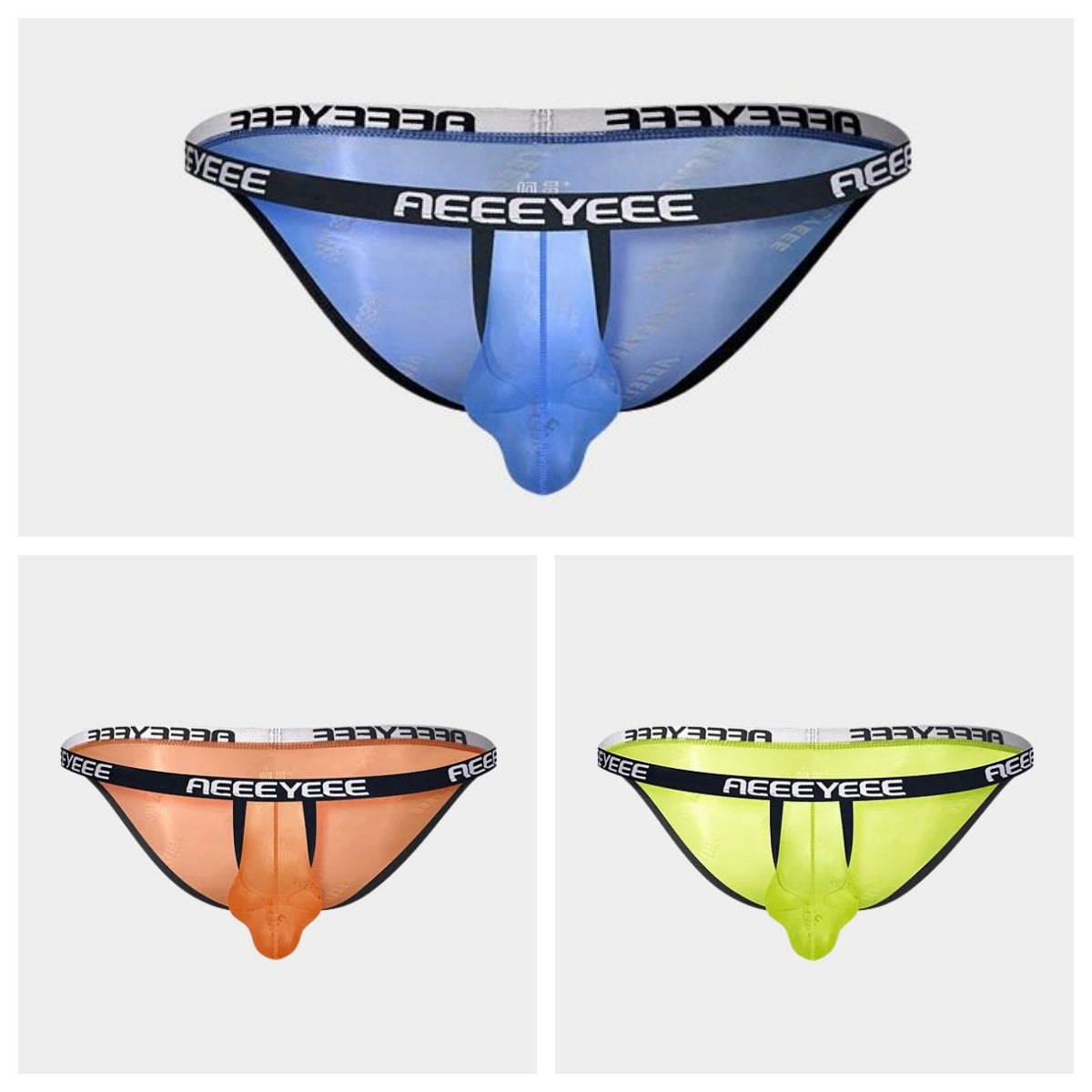 3-Pack Men’s Semi-Sheer Jacquard Ice Silk Hi-Cut Briefs with Black Binding - AFL 2012