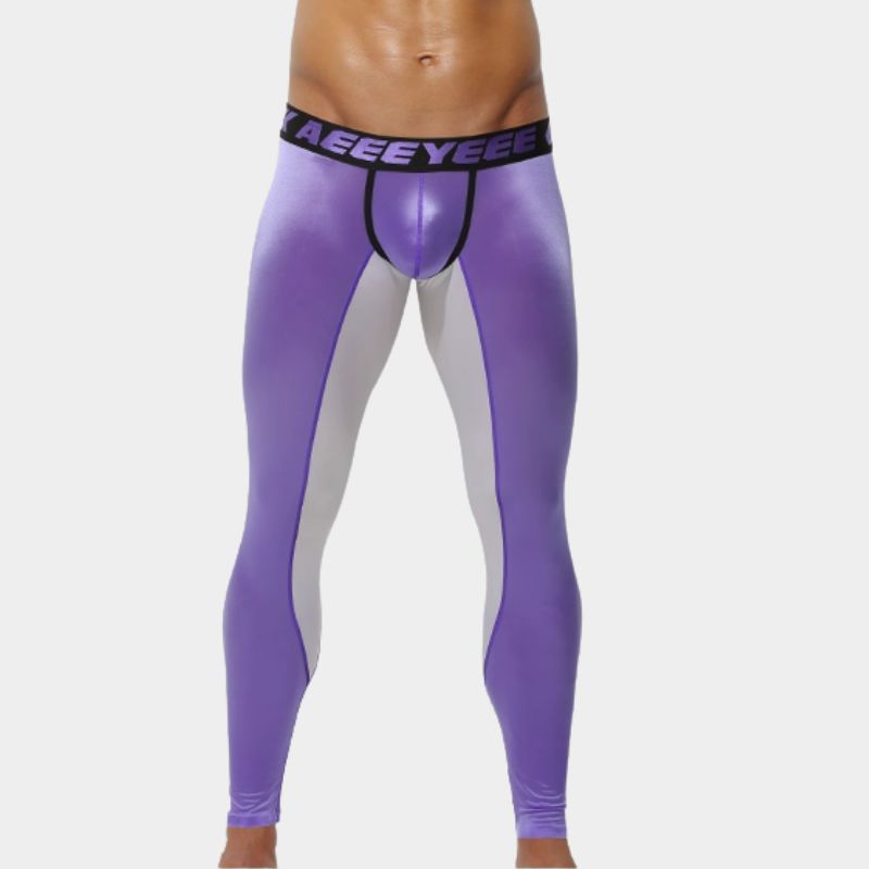 Men’s Satin Ice-Silk Leggings with Color-Block Design & Lifted Support Pouch - AFL 737