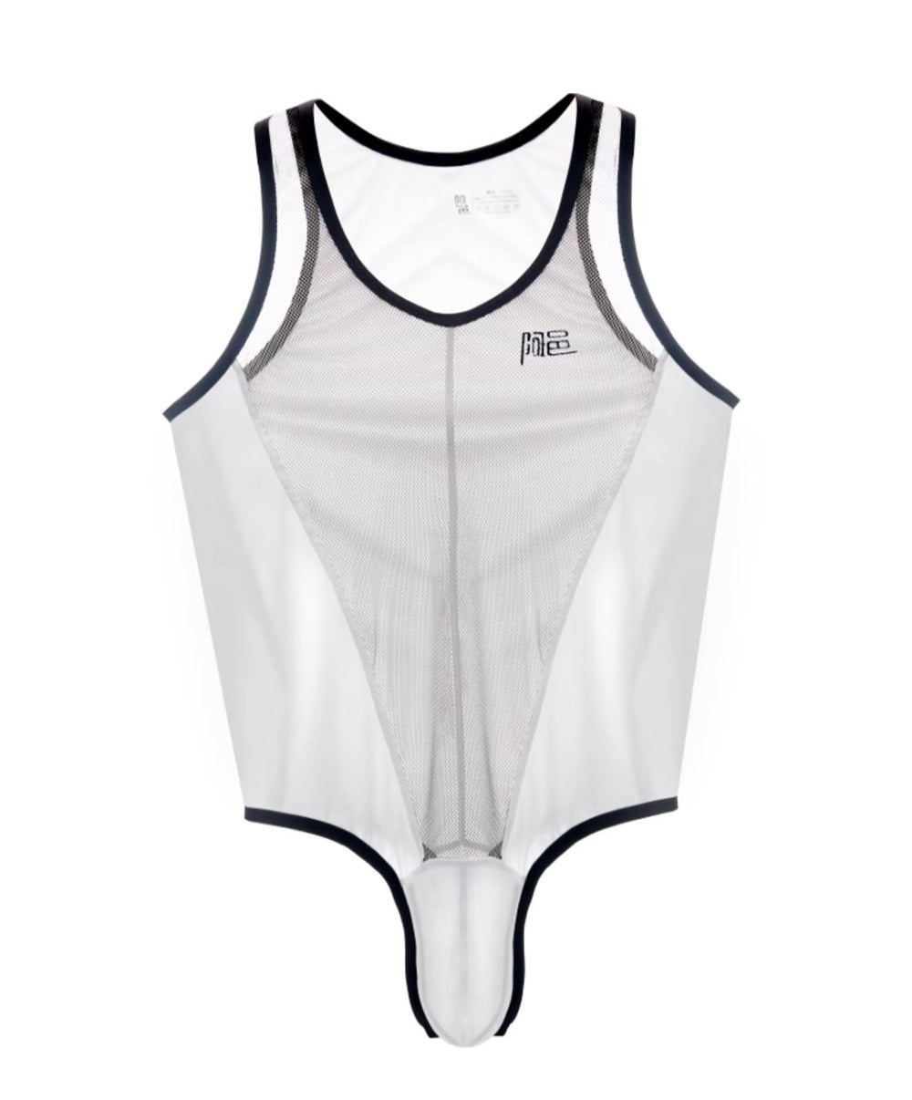 Men’s Sheer Mesh & Satin Ice Silk Bodysuit - AFL 707