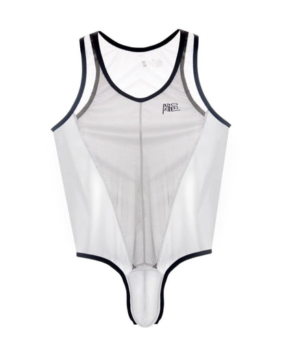 Men’s Sheer Mesh & Satin Ice Silk Bodysuit - AFL 707