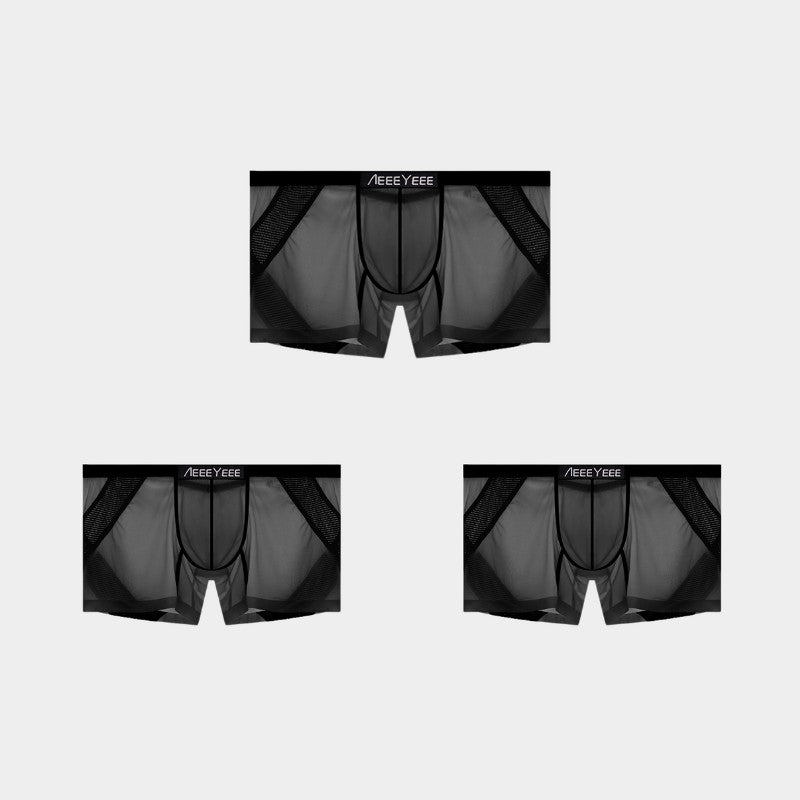 3-Pack Men’s Sheer Ice Silk Trunks with Breathable Mesh Sides and Rear Cutout - AFL 716