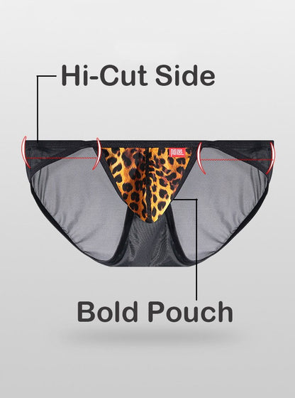 4-Pack Men's Sheer Ice Silk Briefs with Animal Print Pouch - AFL 726
