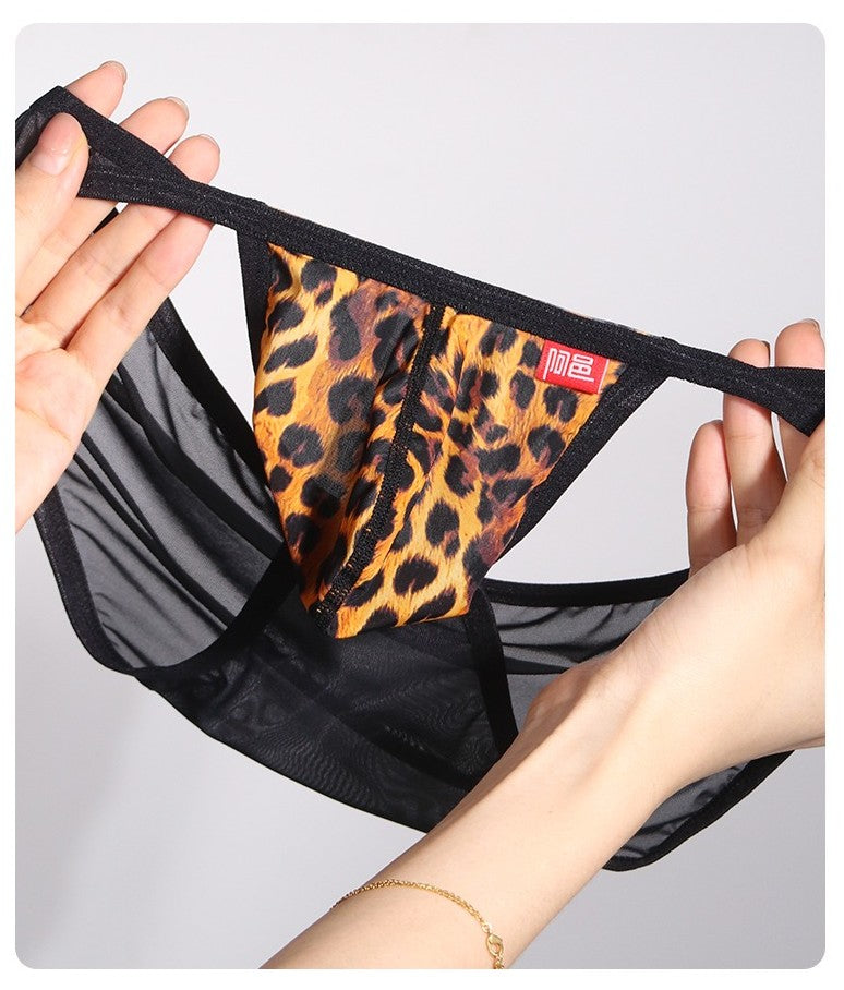 4-Pack Men's Sheer Ice Silk Briefs with Animal Print Pouch - AFL 726