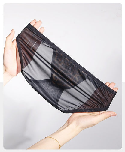 4-Pack Men's Sheer Ice Silk Briefs with Animal Print Pouch - AFL 726