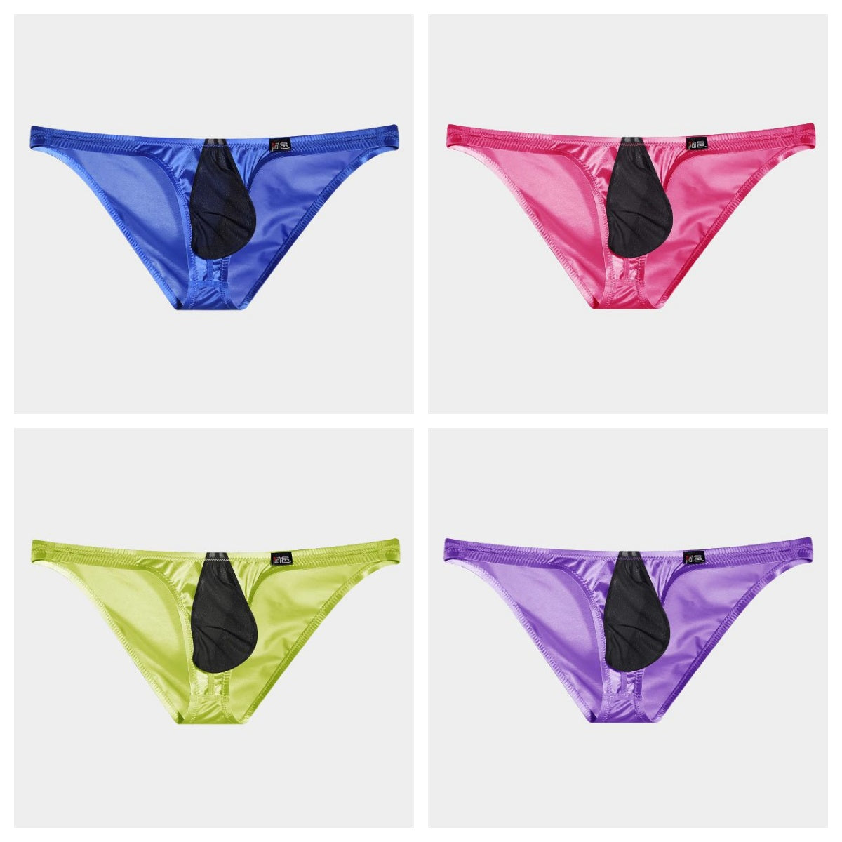 4-Pack Men’s Satin Ice-Silk Briefs with Sheer Black Pouch - AFL 731