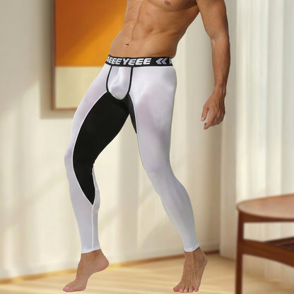 Men’s Satin Ice-Silk Leggings with Color-Block Design & Lifted Support Pouch - AFL 737