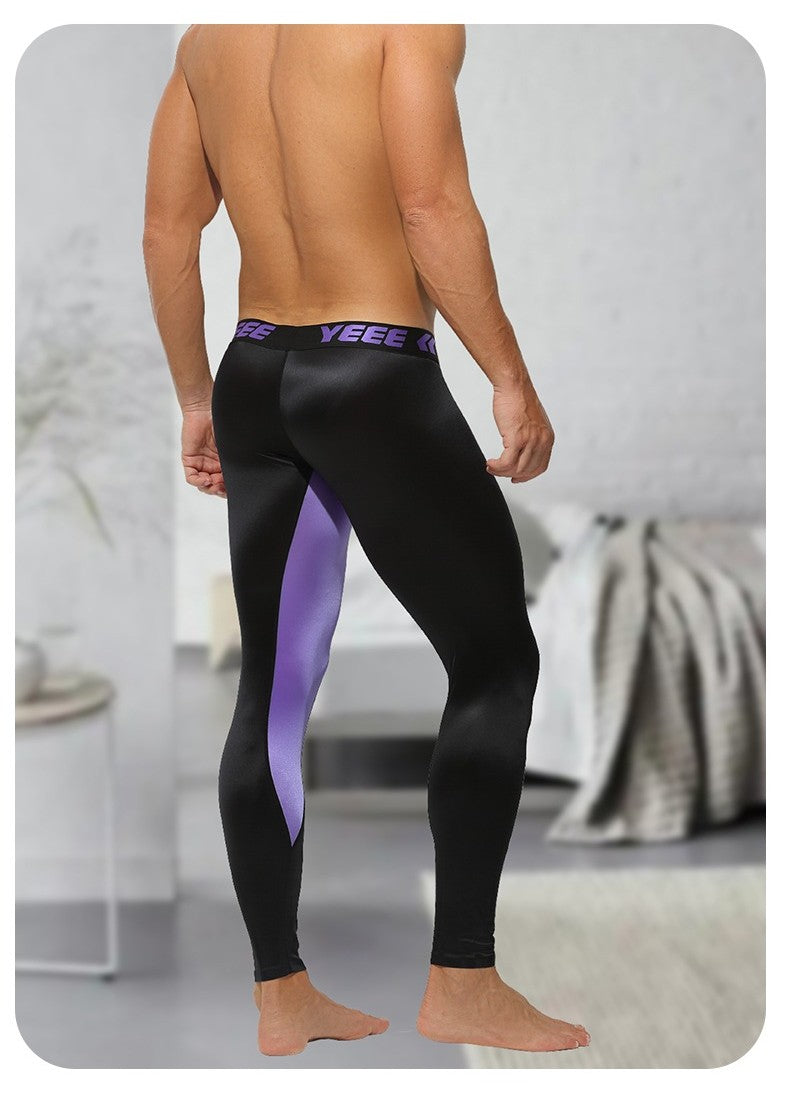 Men’s Satin Ice-Silk Leggings with Color-Block Design & Lifted Support Pouch - AFL 737