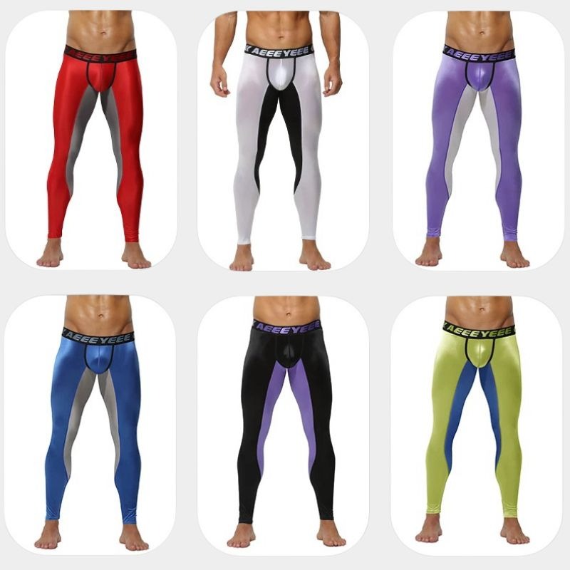 Men’s Satin Ice-Silk Leggings with Color-Block Design & Lifted Support Pouch - AFL 737