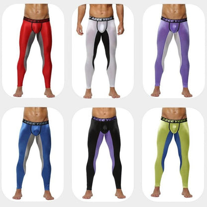 Men’s Satin Ice-Silk Leggings with Color-Block Design & Lifted Support Pouch - AFL 737