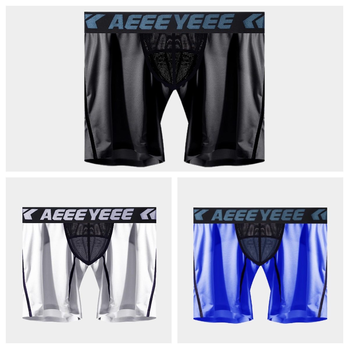 3-Pack Men's Ice Silk Boxer Briefs with Mesh Back & Pouch - AFL 704