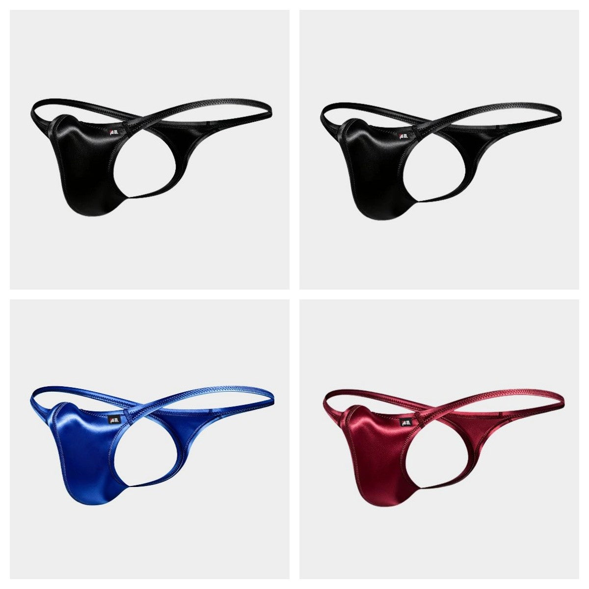 AFL 773 - 4-Pack Men's Satin Ice Silk T-Back Thong with UpLift 3D Support Pouch