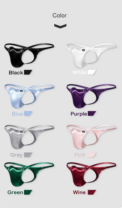 AFL 773 - 4-Pack Men's Satin Ice Silk T-Back Thong with UpLift 3D Support Pouch
