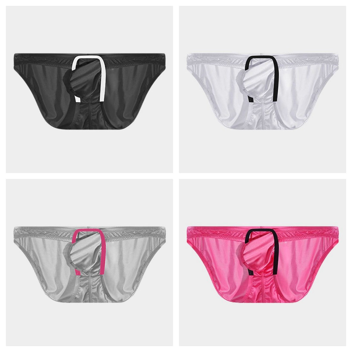 4-Pack Men’s Satin Ice-Silk Brief with Contrast-Trimmed Contoured Pouch - AFL 727