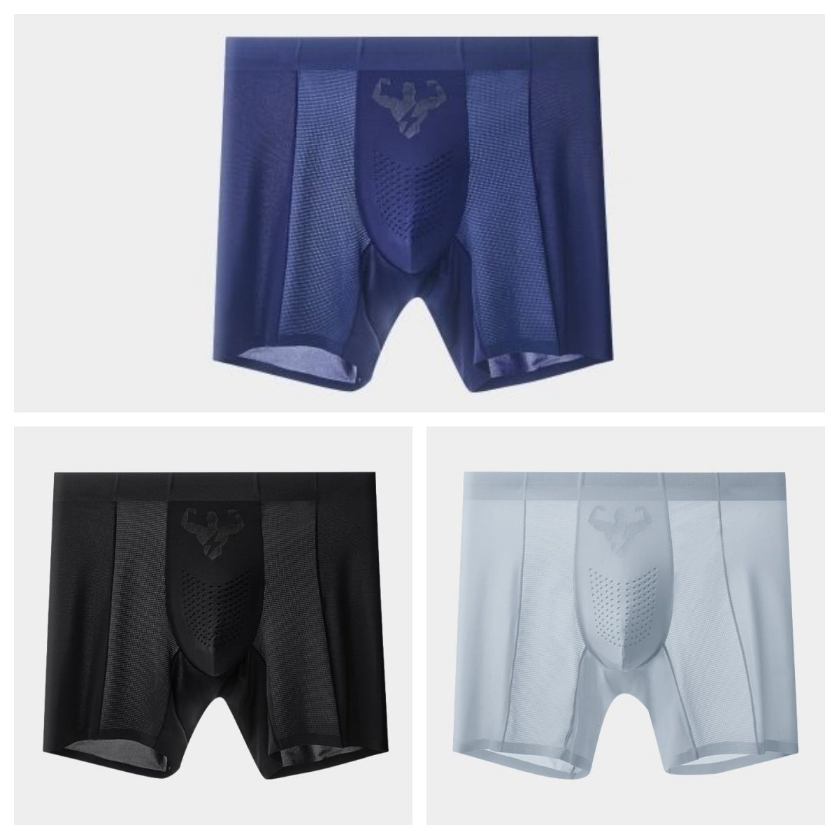 3-Pack Men's Ice Silk Boxer Briefs with Breathable Mesh Panels - M41