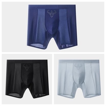 3-Pack Men's Ice Silk Boxer Briefs with Breathable Mesh Panels - M41