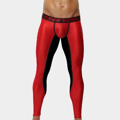 Men’s Satin Ice-Silk Leggings with Color-Block Design & Lifted Support Pouch - AFL 737