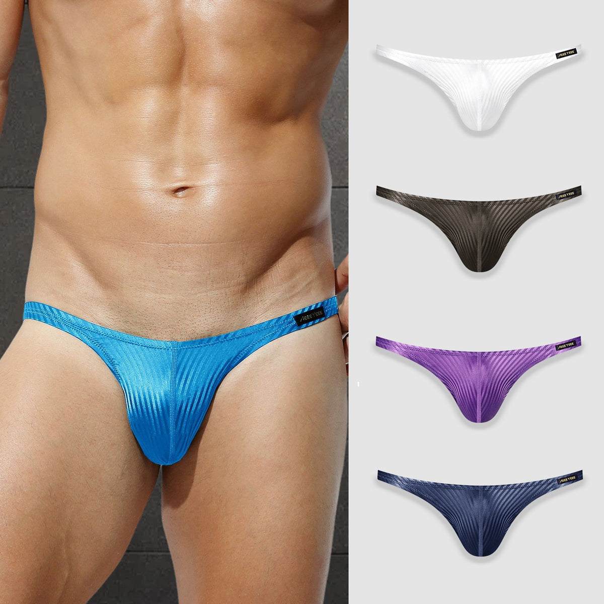 3-Pack Men's Textured Stripe Ice Silk Briefs - AFL 637
