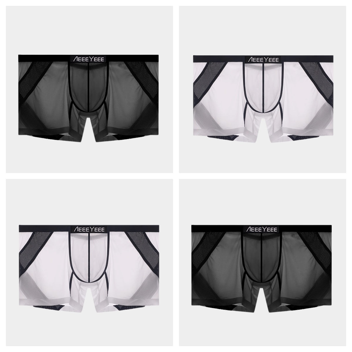 4-Pack Men’s Sheer Ice Silk Trunks with Breathable Mesh Sides and Rear Cutout - AFL 716