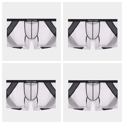 4-Pack Men’s Sheer Ice Silk Trunks with Breathable Mesh Sides and Rear Cutout - AFL 716