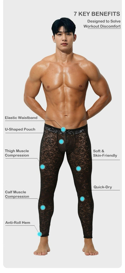 Men’s Sheer Lace Body Contour Leggings - AFL 745