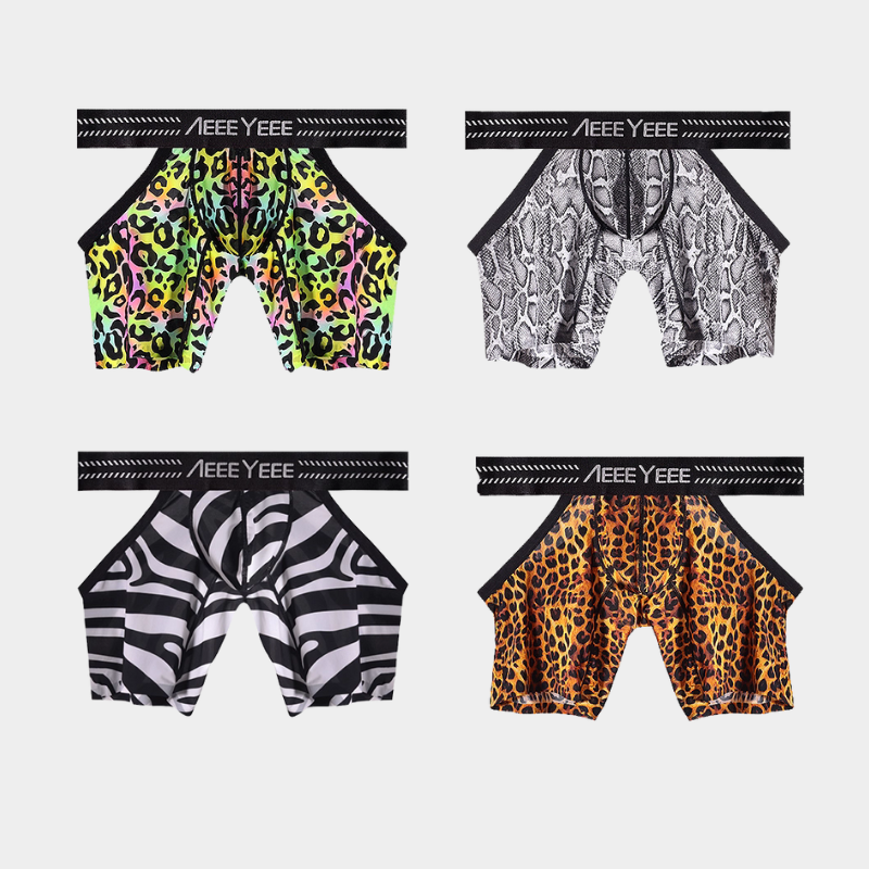 4-Pack Men’s Ice Silk Animal Print Open-Side Boxer Briefs - AFL 717