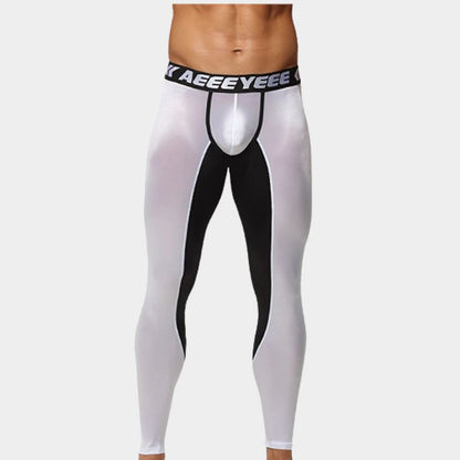 Men’s Satin Ice-Silk Leggings with Color-Block Design & Lifted Support Pouch - AFL 737