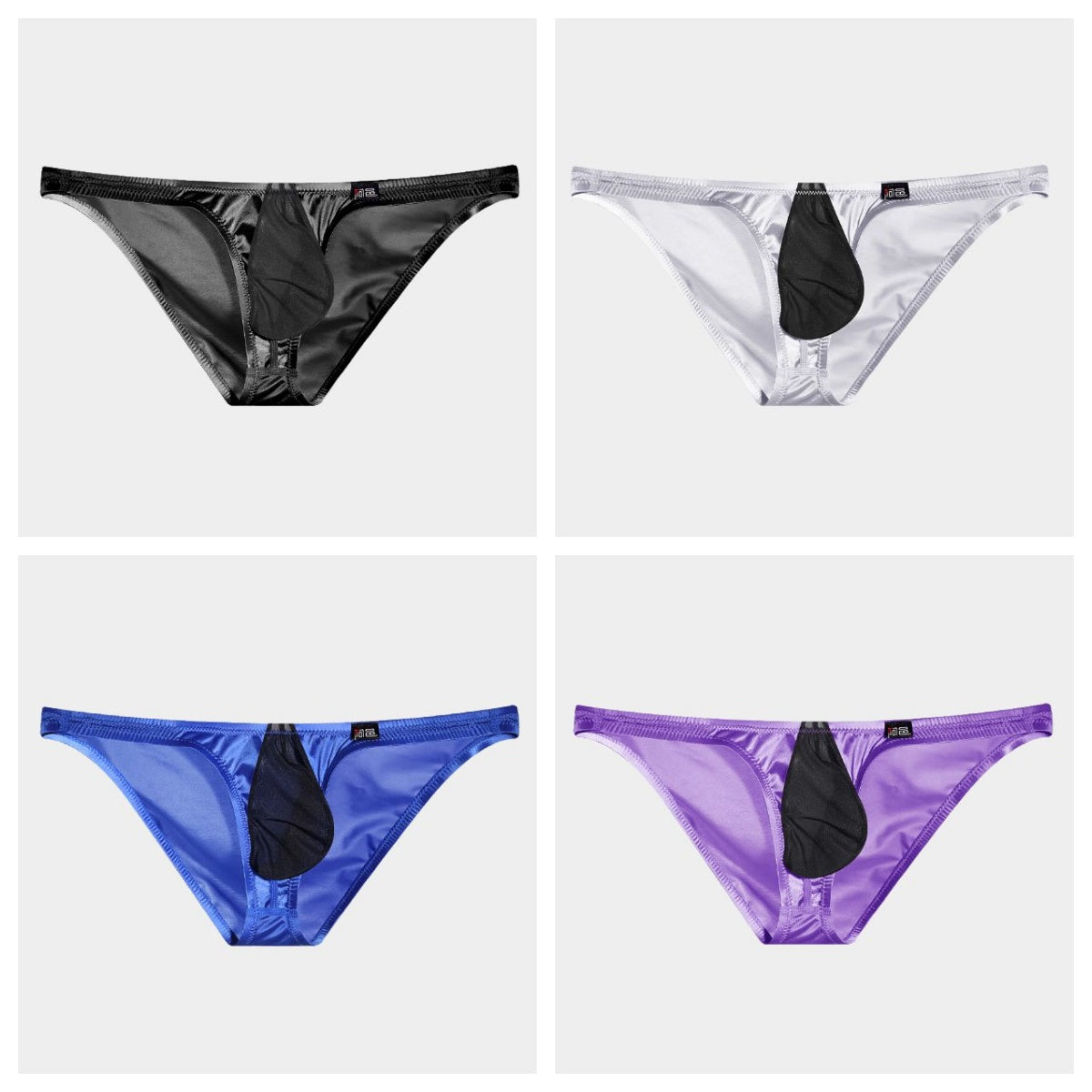 4-Pack Men’s Satin Ice-Silk Briefs with Sheer Black Pouch - AFL 731