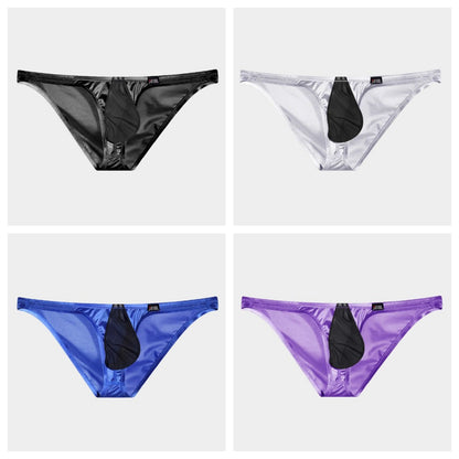 4-Pack Men’s Satin Ice-Silk Briefs with Sheer Black Pouch - AFL 731