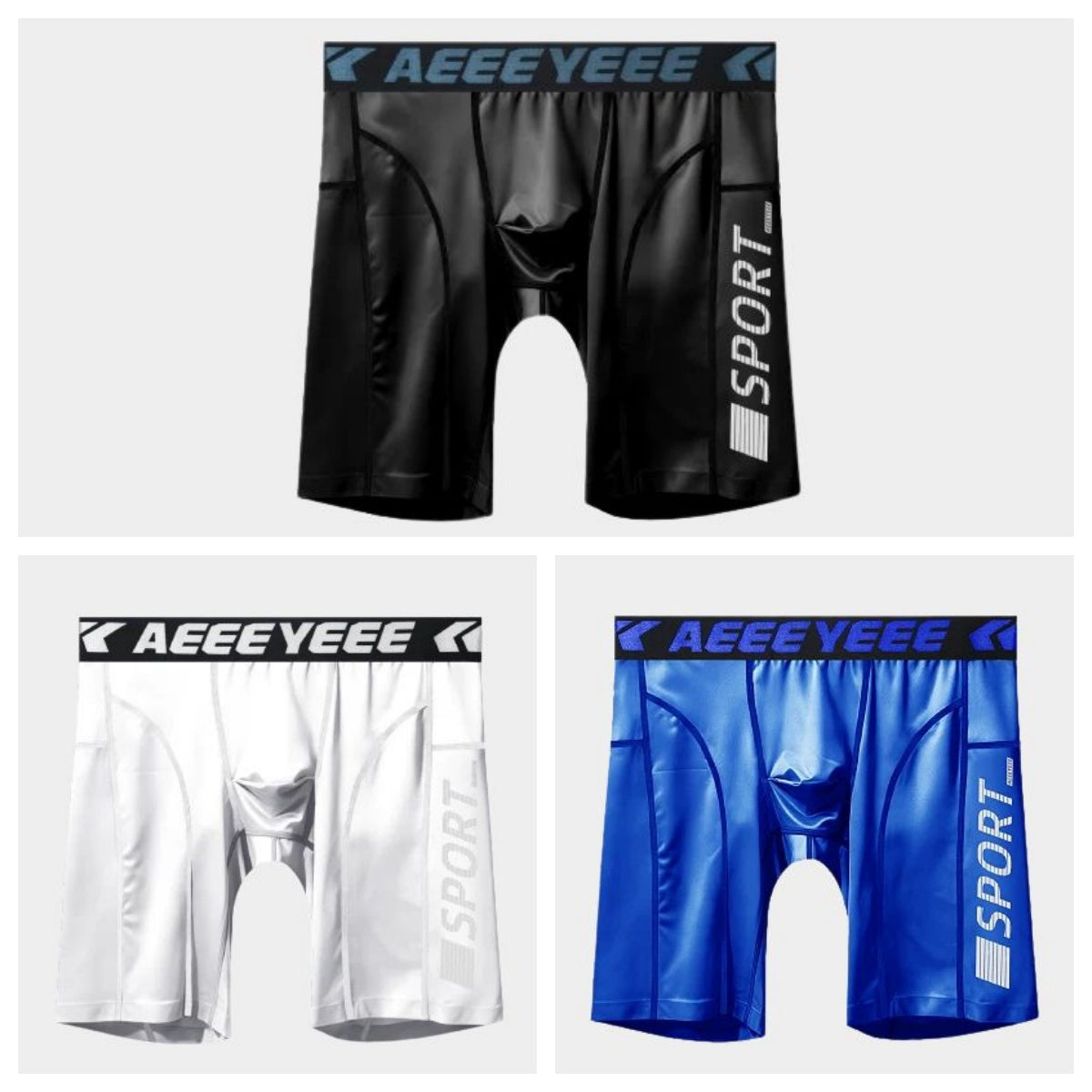 3-Pack Men's Satin Ice Silk Boxer Briefs & Athletic Shorts - AFL 750