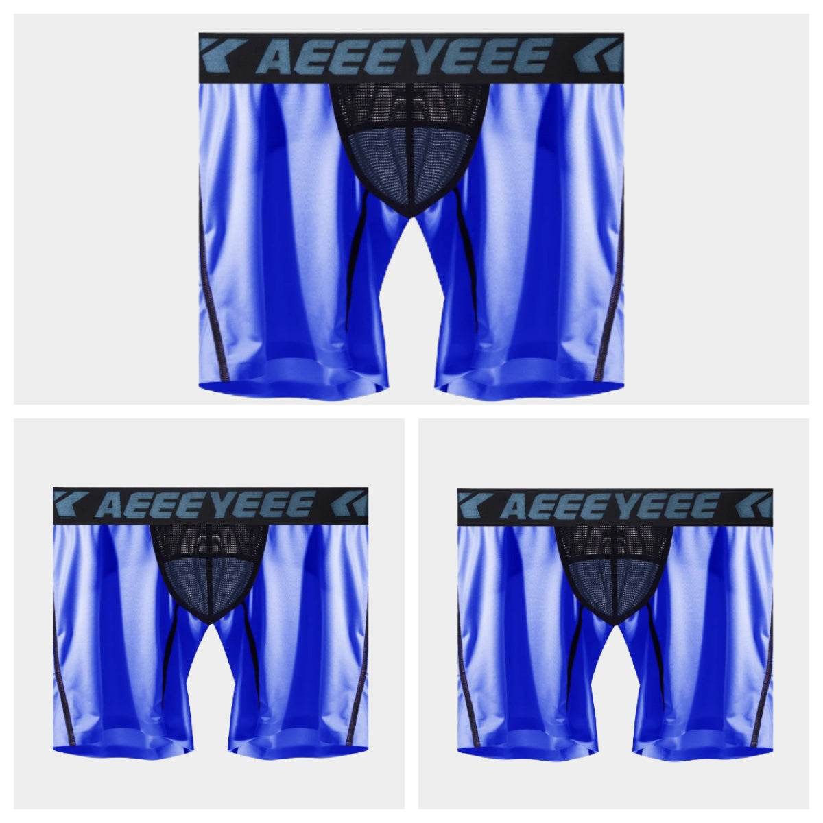 3-Pack Men's Ice Silk Boxer Briefs with Mesh Back & Pouch - AFL 704