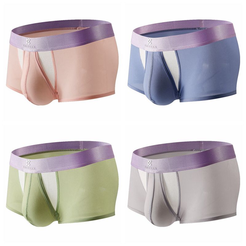 4-Pack Men’s Ice Silk Dual-Pouch Underwear – Front & Base Separation Design – AFL 034PJ