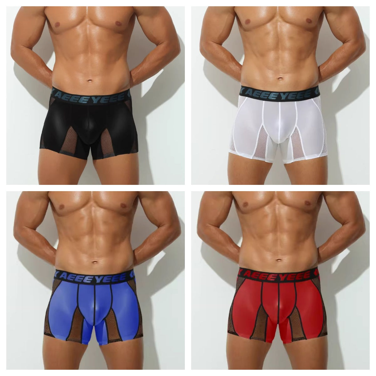 4-Pack Men's Satin Ice Silk & Sheer Mesh Trunks - AFL 706