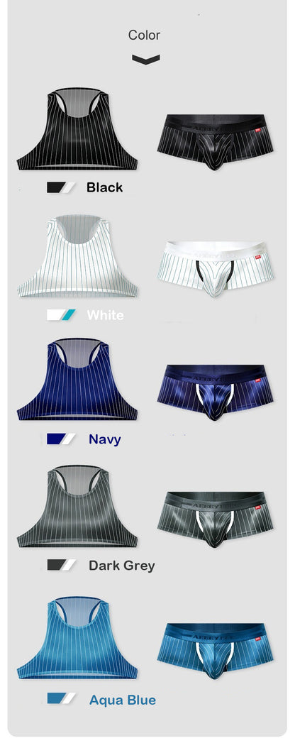 Men's Pinstripe Satin Ice Silk Crop Tank Top and Matching Underwear