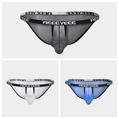 3-Pack Men’s Semi-Sheer Jacquard Ice Silk Hi-Cut Briefs with Black Binding - AFL 2012