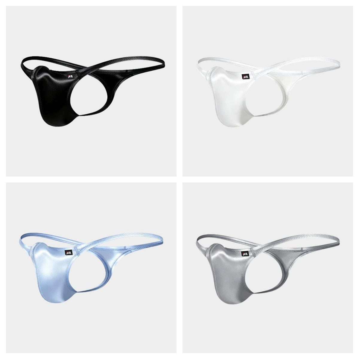 AFL 773 - 4-Pack Men's Satin Ice Silk T-Back Thong with UpLift 3D Support Pouch