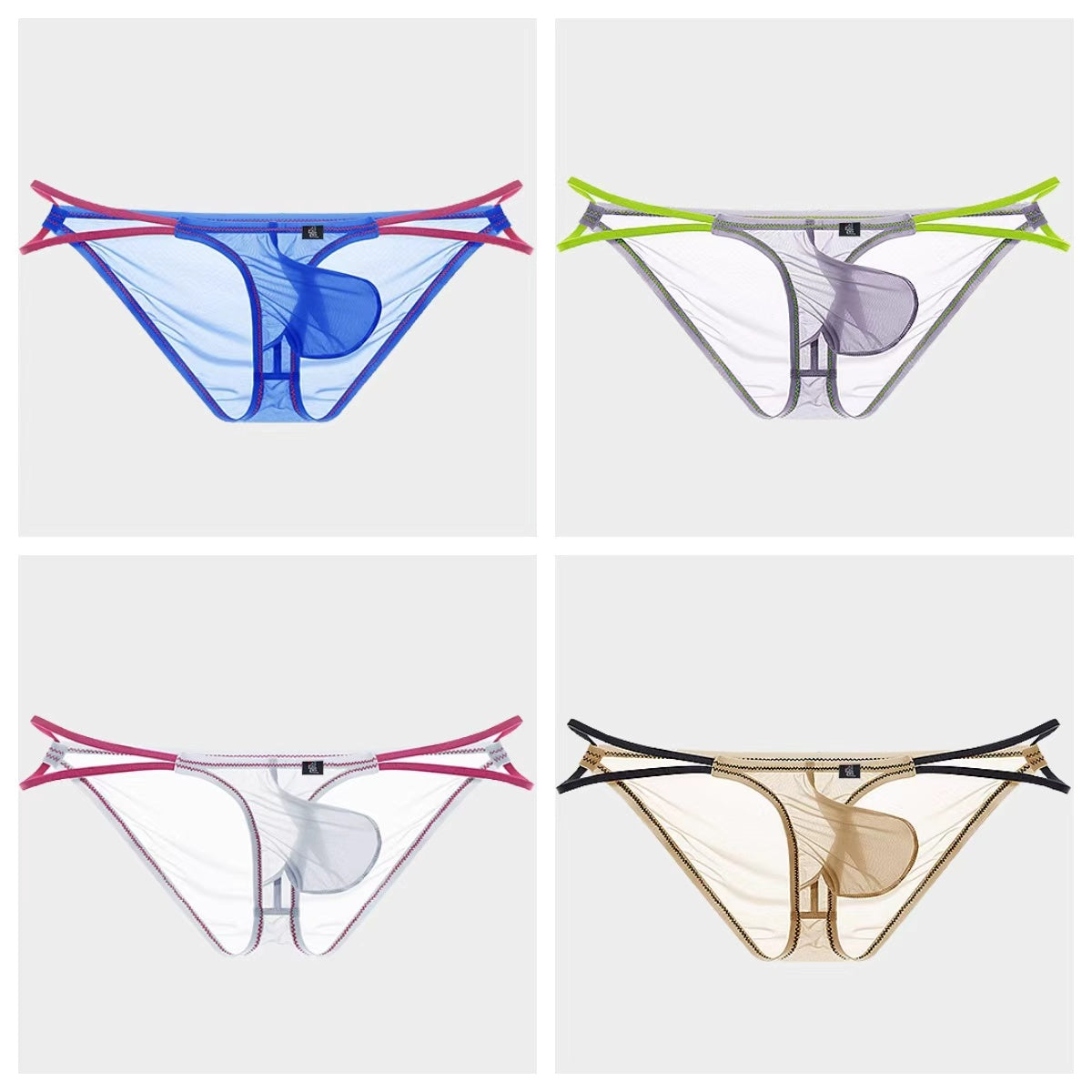 4-Pack Men's Ultra-Thin Ice Silk Briefs with Dual Elastic Side Straps - AFL 891
